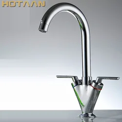 Latão Qualidade Garantia Double Handle Kitchen Sink Tap, Kitchen Mixer, Torneiras giratórias redondas, torneira YT-6041