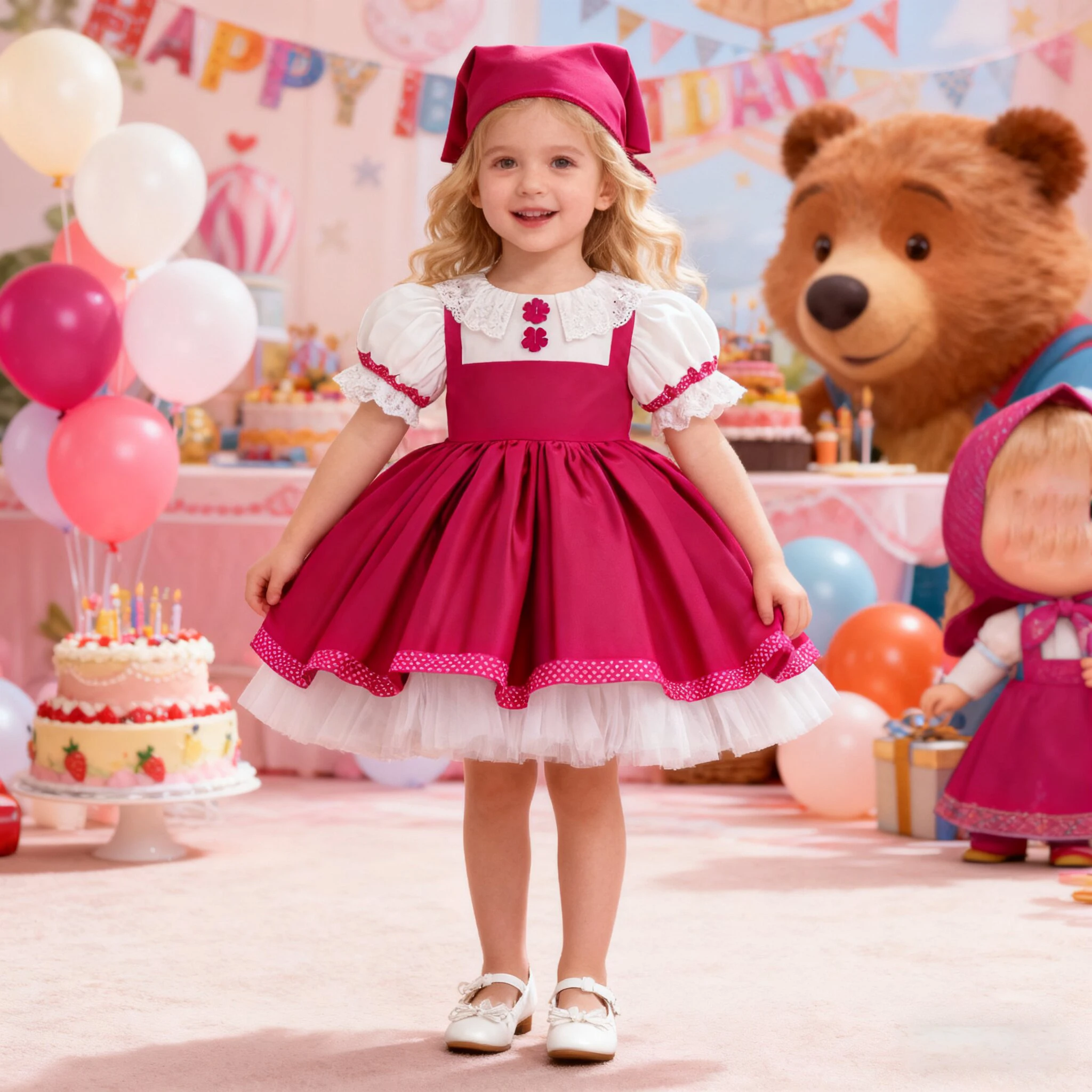خادمة ماشا حفلة طفلة فساتين طفل لوليتا الدب 1st عيد ميلاد فستان الأميرة للطفل القوس الزفاف وصيفات الشرف الاطفال الملابس