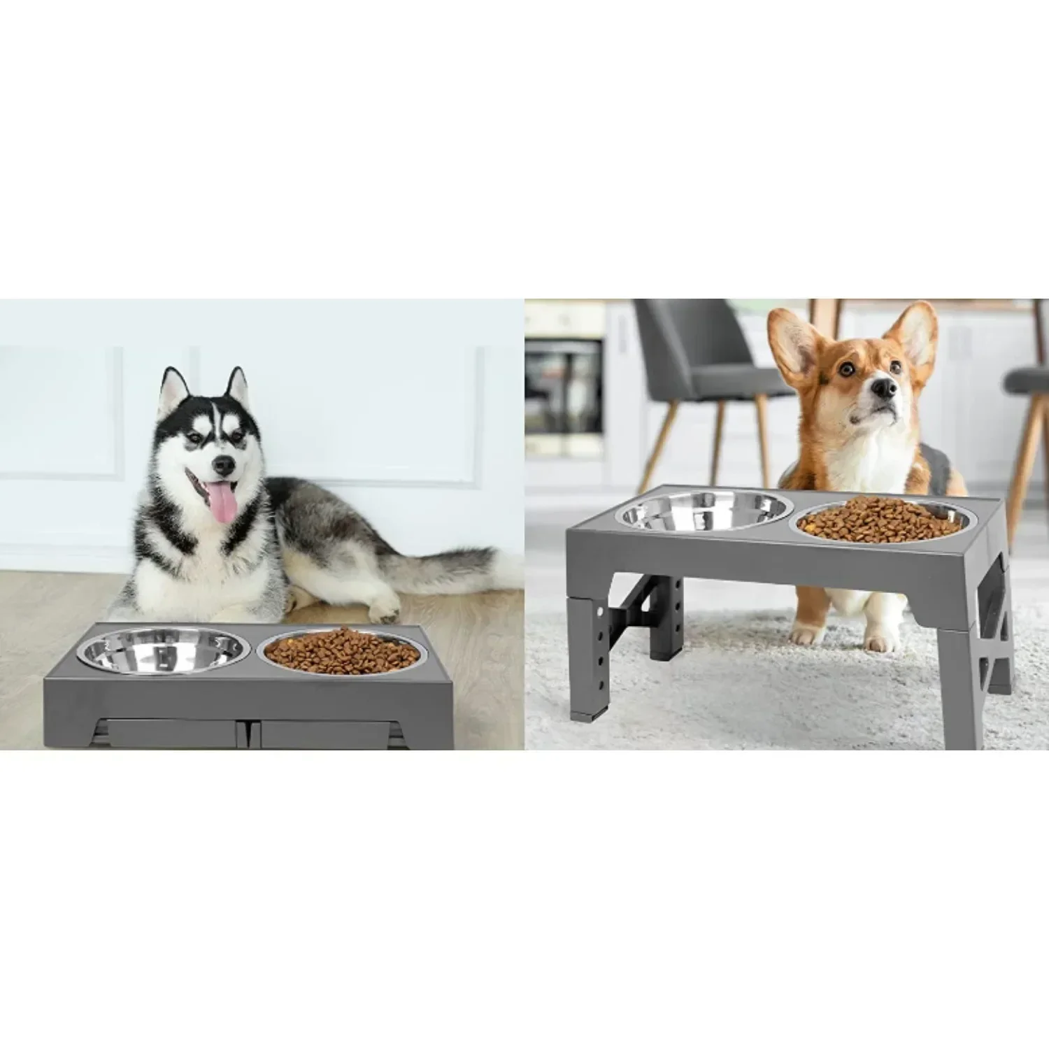 Elevated Adjustable Raised Dog Bowl Stand with 2 Stainless Steel Dog Food Bowl Dog Bowl Non-Slip Dog Feeder for Large Medium Dog