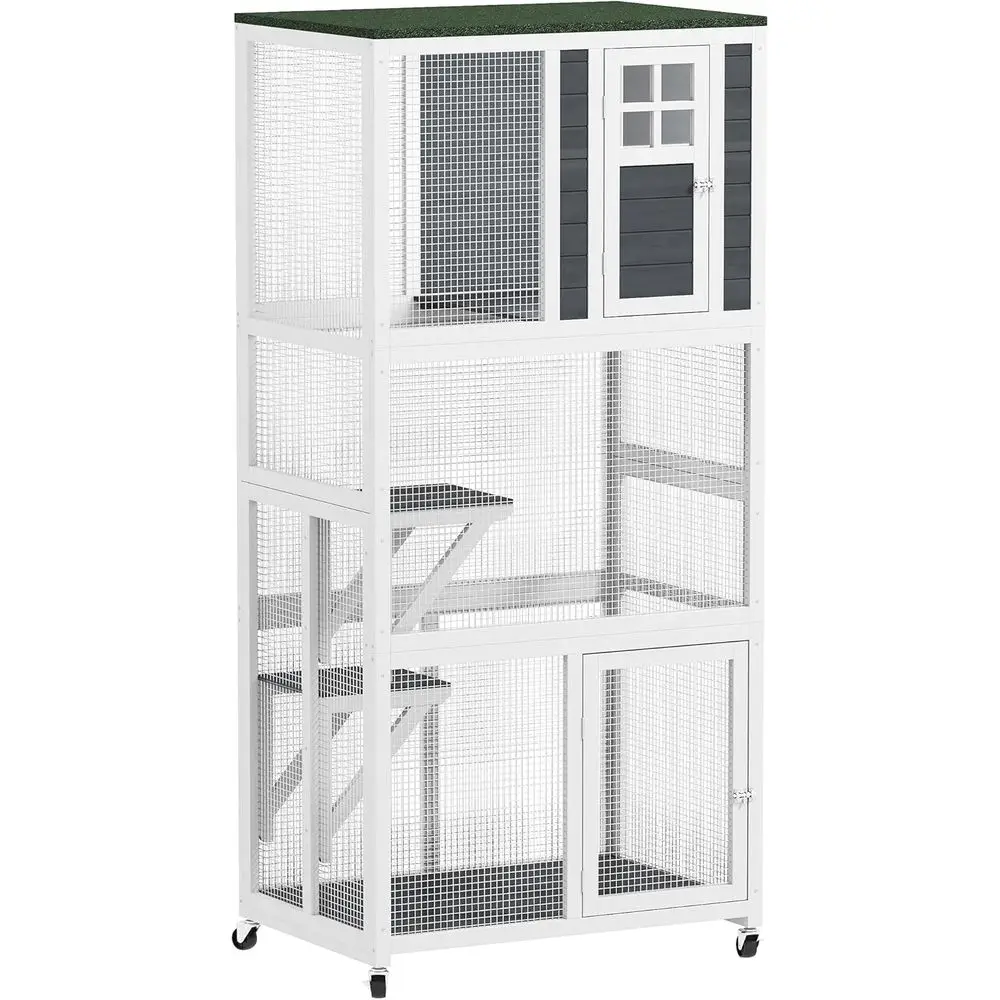 

Уличный деревянный вольер для кошек 74 (белый), всепогодный, на колесах, с высокой грузоподъемностью