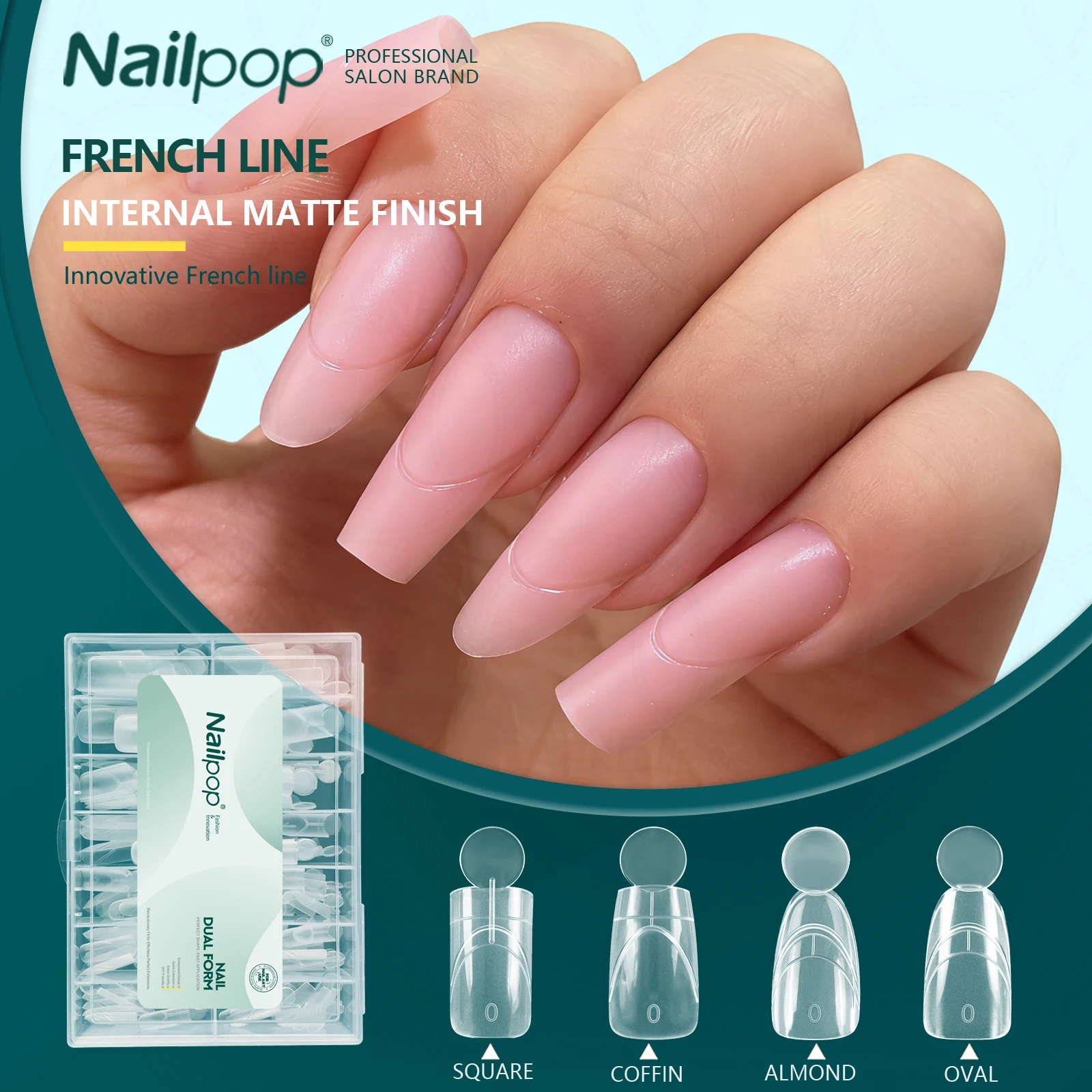 

Nailpop 140PCS 14 Sizes French Line Nail Dual Form Square Coffin Almond Oval Clear Extension Tips Reusable Polygel Builder Gel