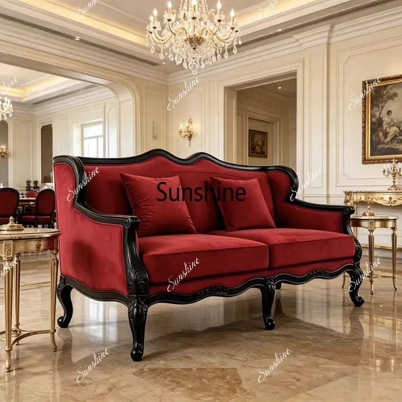 French retro solid wood carving flower sofa chair living room balcony casual backrest