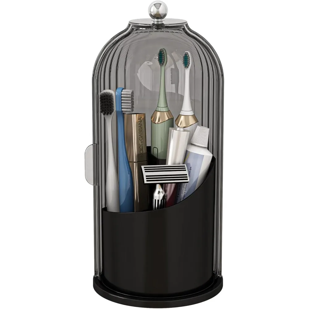 

Dustproof Toothbrush Holders with Cover, Rotating Electric Toothbrush and Toothpaste Holder for Bathroom Countertop, 3 Slots