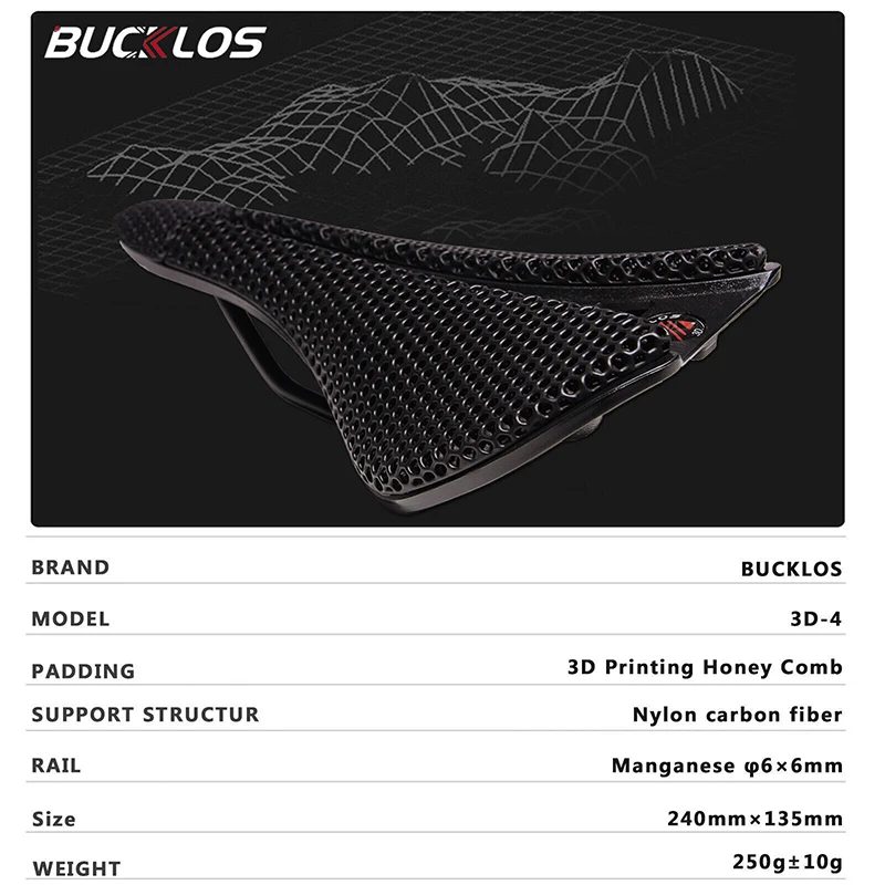 BUCKLOS Road Bike 3D Saddle 3D-Printed Nylon Carbon Fiber Bicycle Seat Ergonomic Hollow Design Road Bicycle Saddle Cycling Part