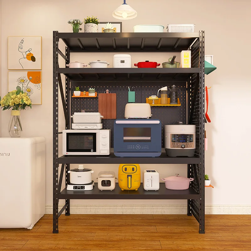 

black hole board, kitchen rack, side cabinet, integrated against the wall, floor-to-ceiling multi-layer, microwave oven