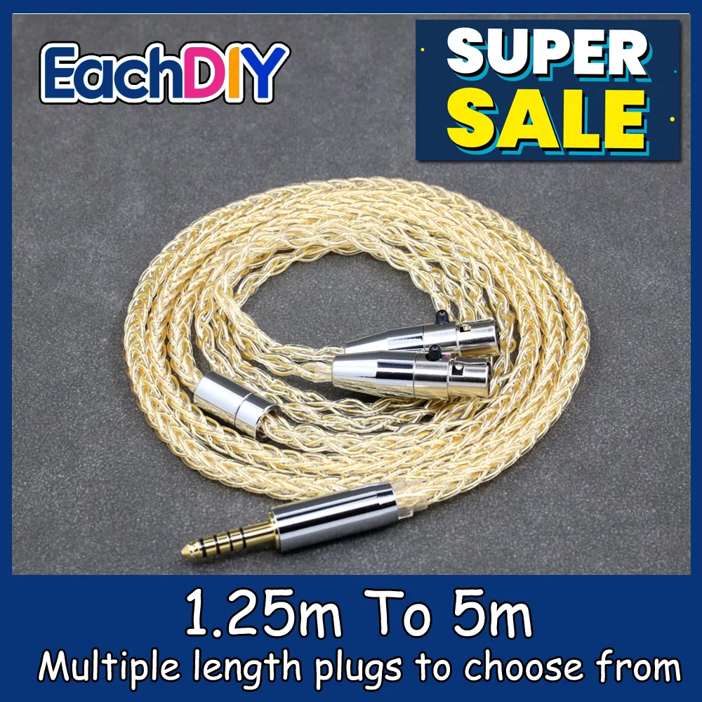 

8 Core 99% 7n Pure Silver 24k Gold Plated Earphone Cable For Abyss AB 1266 Phi TC Dual Mini xlr 3 pin head(amame) LN008805