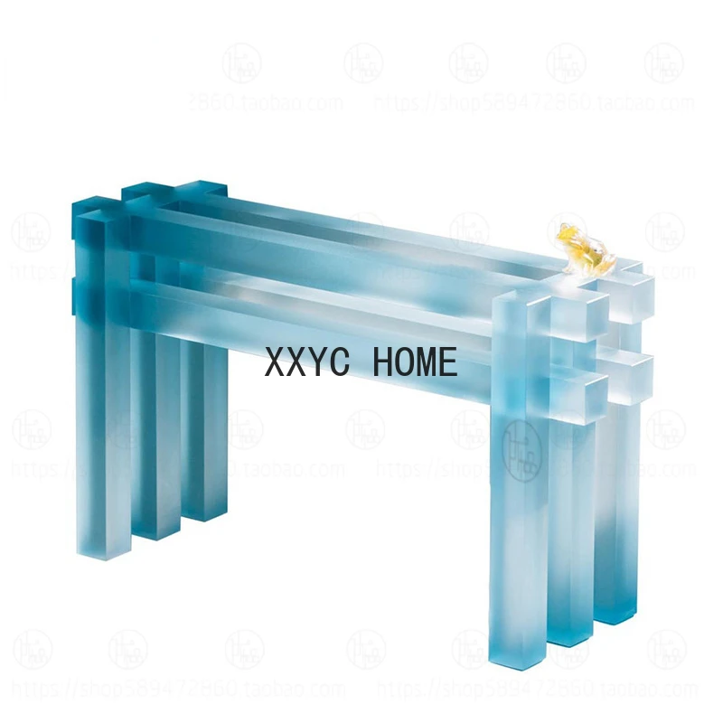 

Acrylic Customized Blue Long Stool Personalized Shoe Changing Stool Home Stool Furniture