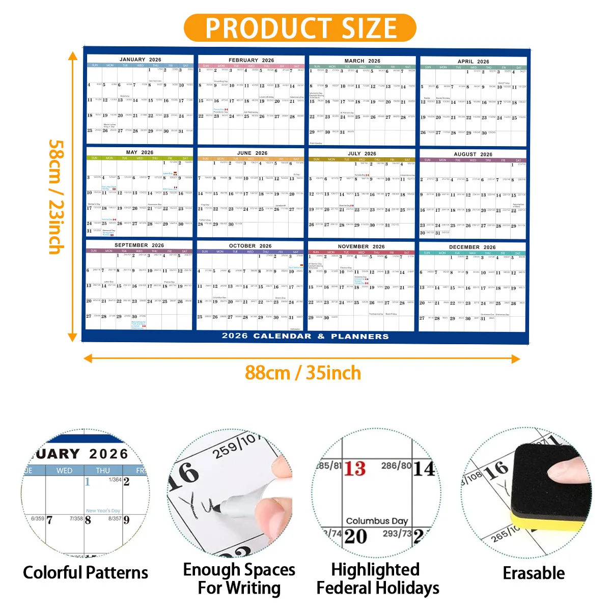 2026 Calendar Planner Dry Erase Sheet Wall Calendar Erasable Foldable Schedule Yearly Planner Double-sided Board Office Supplies
