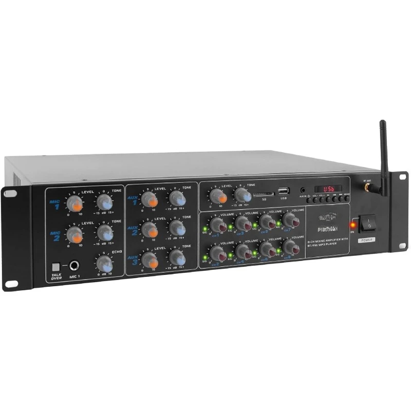 8-Channel Wireless Bluetooth Power Amplifier - 4000W Rack Mount Multi Zone Sound Mixer Audio Home Stereo Receiver Box System