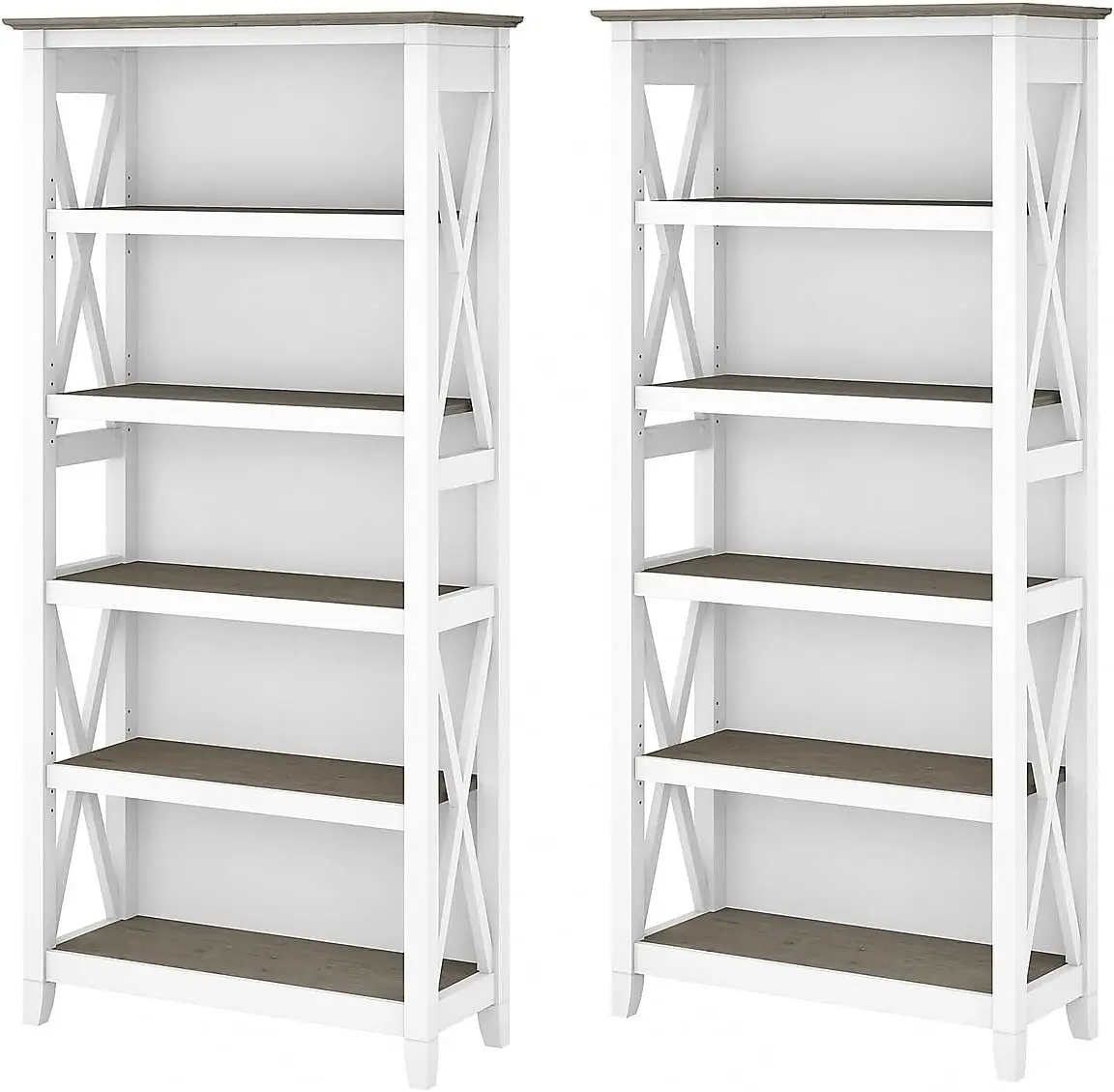 

5 66-inch H bookcase setsEngineered Woodive-shelf bookcase set made of laminate over engineered wood in shiplap