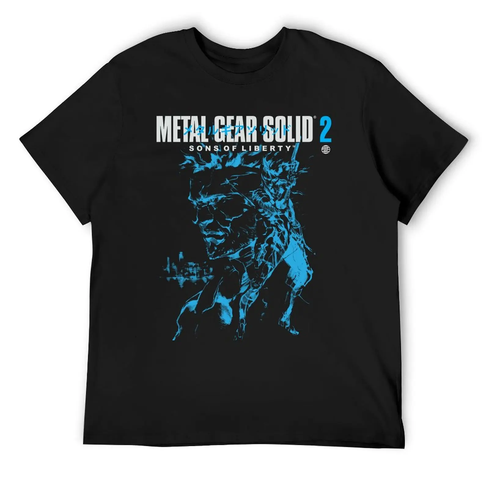 MGS2 - Snake and Raiden Cover (Blue Version) T-Shirt custom t shirt for a boy vintage t shirts mens designer t shirt