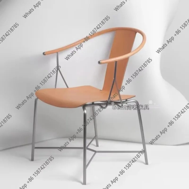 

X30 Italian Minimalist Otaku Chair Saddle Leather Armchair Small Apartment Living Room Sales Office Stainless Steel Reception Ch