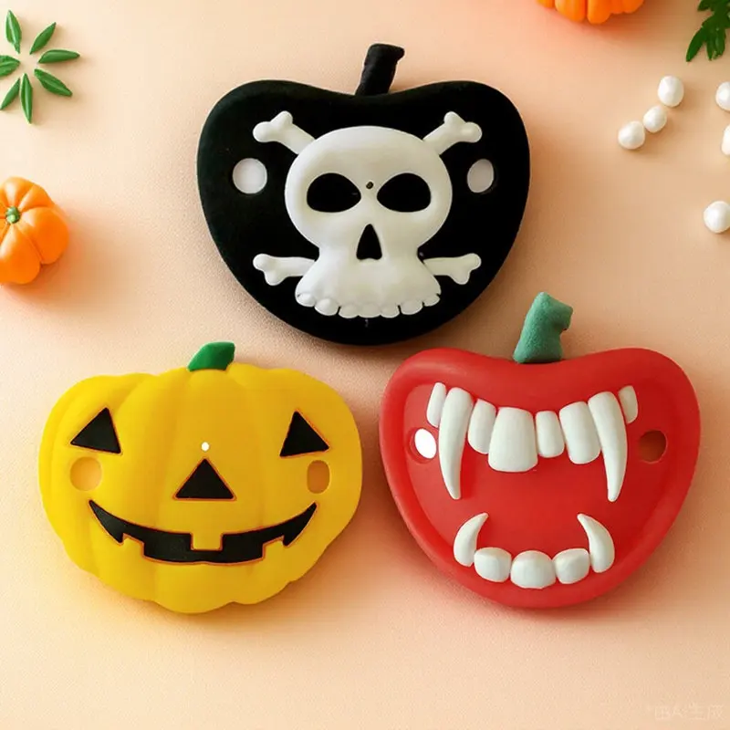 

3Pcs Pumpkin Skull Silicone Baby Pacifiers Funny Portable Pacifying Soother Newborn Baby Shower Favor Infant Pacifier 0-6 Months