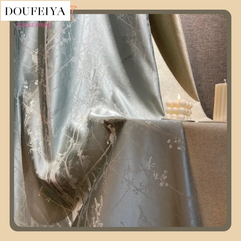 

Fashion Modern Thick New French Leaf Jacquard Crystal Blue Light Luxury Curtains Curtains for Living Dining Room Bedroom