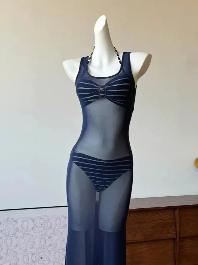 

Elegant Lace Decor Three Piece Bikini Set High Waist Swimwear Stylish Slim Fit Beach Bathing Suit for Summer Vacation Holiday