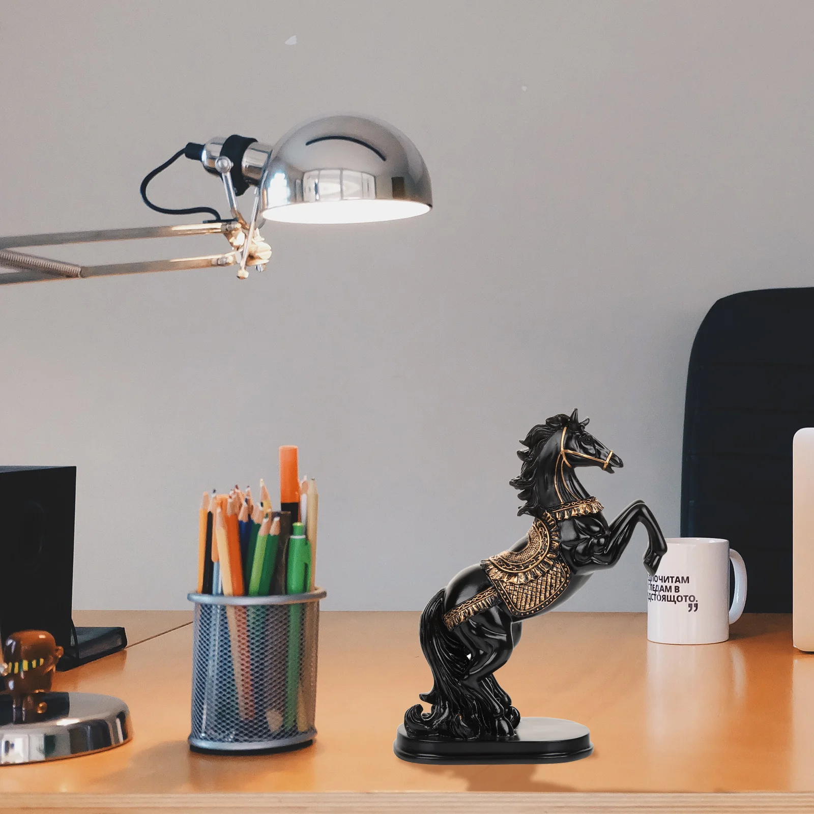 

Horse Figurine Black Resin Home Decor Statue Lifelike Standing Bedroom Living Office Christmas Ornaments Gift Mini Model