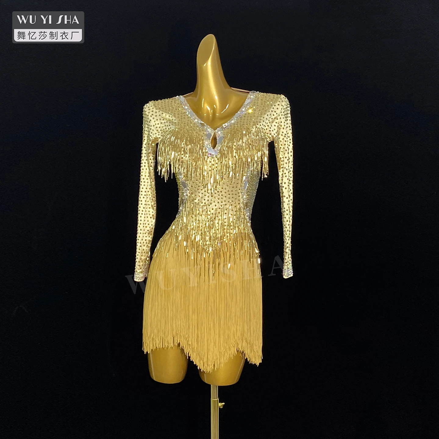 

Yisha High-End New Latin Dance Skating Costume Performance Outfit for Women and Girls, Latin Dance Performance Competition Costume 2900 Gold Color