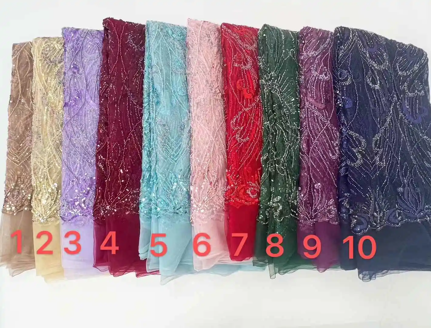 Elegant French Embroidery Sequins Lace Fabric 2024 African Nigerian Tulle Mesh Beaded Sequins Fabrics For Wedding Dress Women