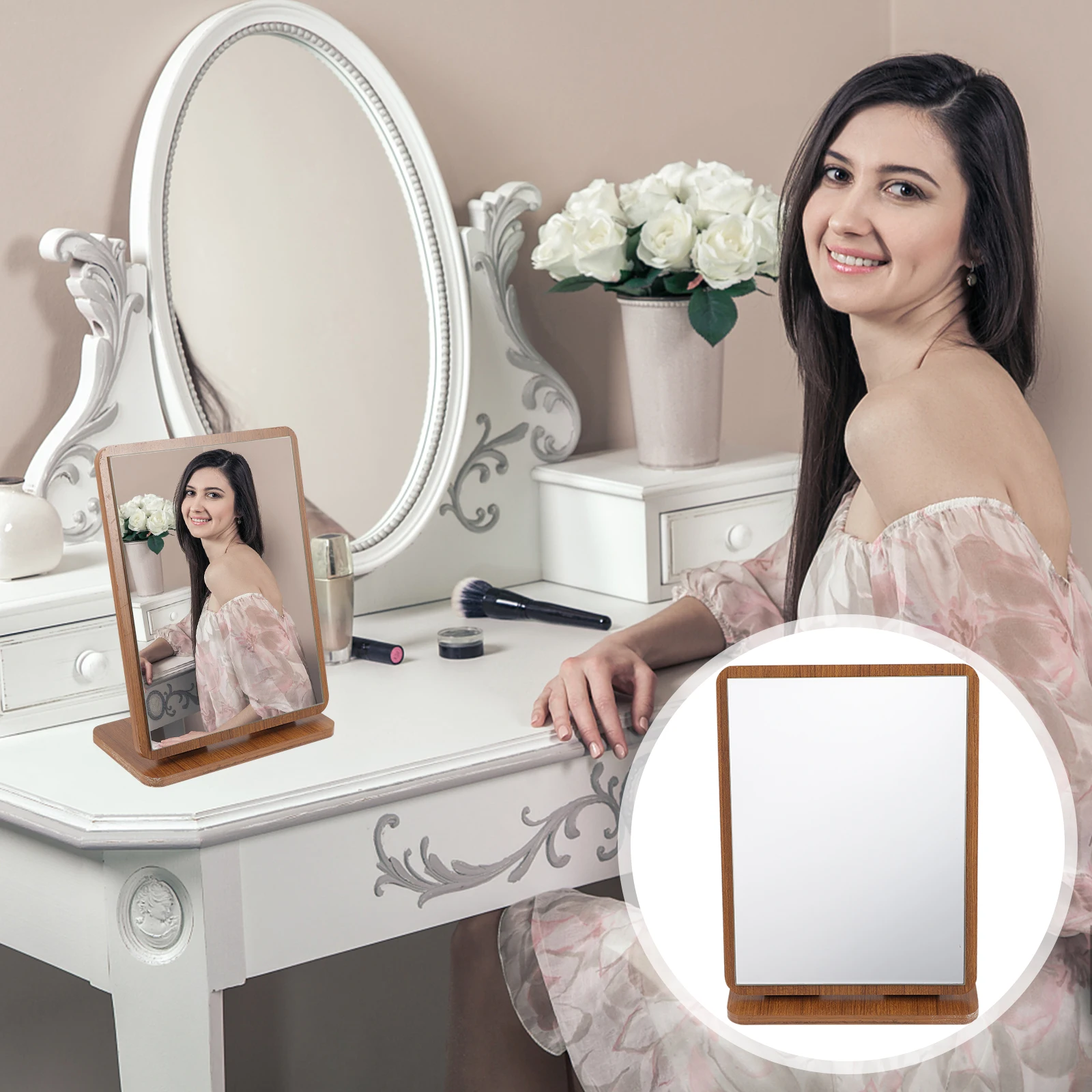 

1Pcs Stylish Vanity Mirror Adjustable Wooden Makeup Mirror For Girls Ladies Room Decor