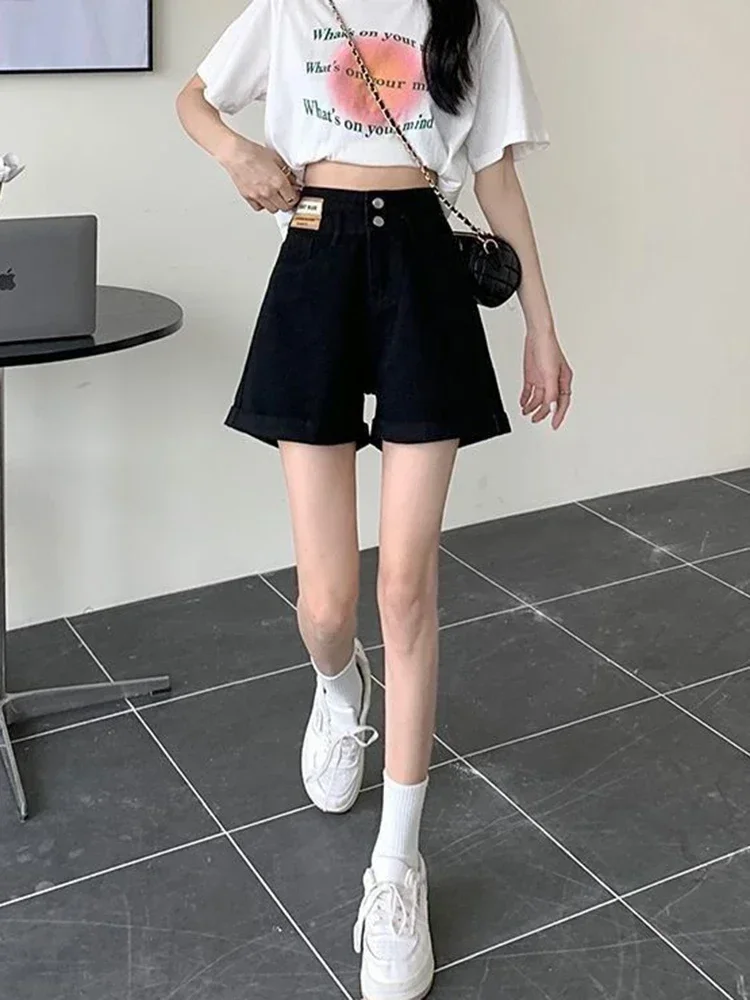 New Korean Academy Casual Women's Wide Leg Shorts Summer Street Yk2 Harajuku High Waist Fashion Women Loose Button Denim Shorts