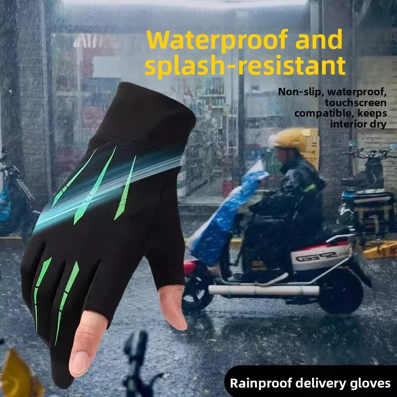 

Waterproof Cycling Gloves Men's Thin Summer Spring Fishing Rain Protection Driving Two-Finger Youth Lightweight Breathable