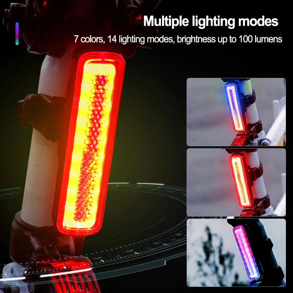 Bicycle Rear Light Multi-color RGB USB Rechargeable14mode Cycling Tail Lamp Waterproof MTB Bike Warning Taillight Running Riding