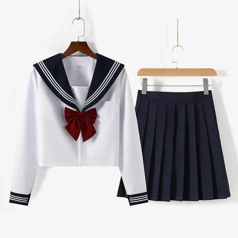 Vestito da marinaio a tre libri JK uniforme manica lunga gonna a pieghe vestito primavera e autunno stile gonna a pieghe blu uniforme da studentessa