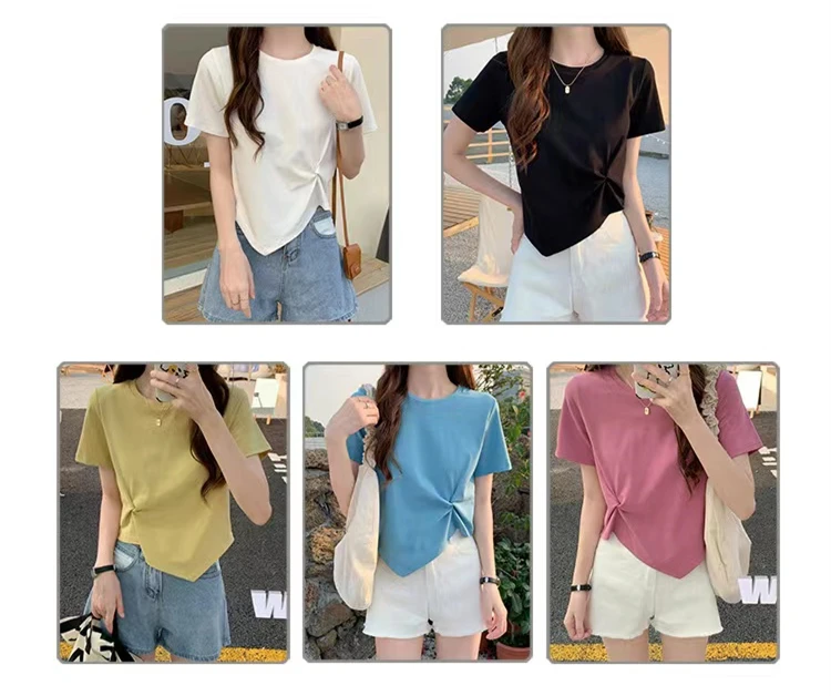 2026 Brandneues Damen T-Shirt mit Rundhalsausschnitt, unregelmäßigem Design, kurzen Ärmeln, Freizeit-Slim-Fit Damen T-Shirt Tops – Detail 5