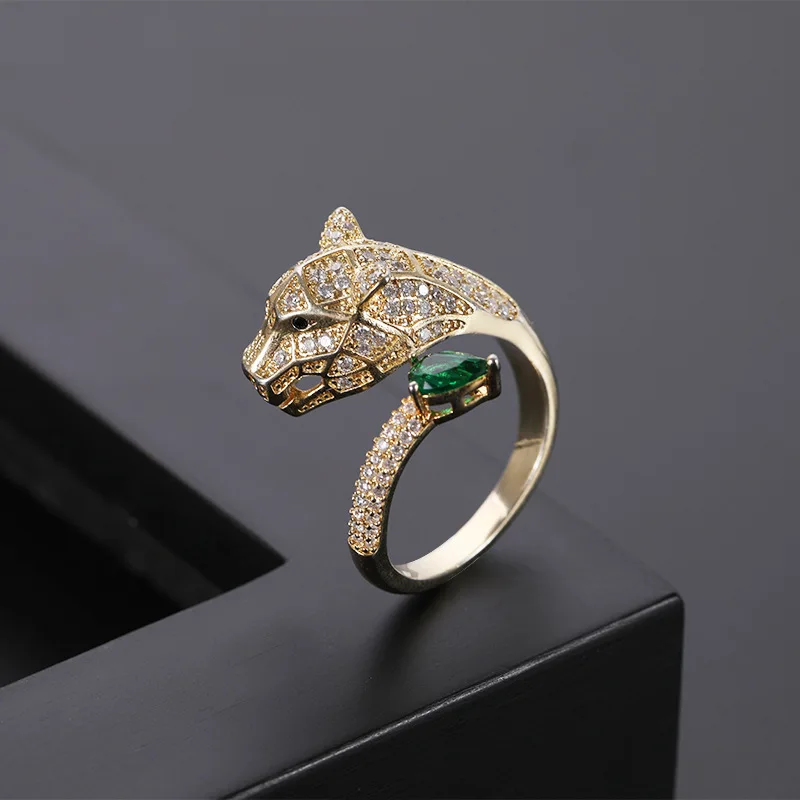 Leopard Head Micro Inlaid Rhinestone Rings for Woman Classic Design Fashion Jewelry Holiday Party Daily Simple Ring  Accessories