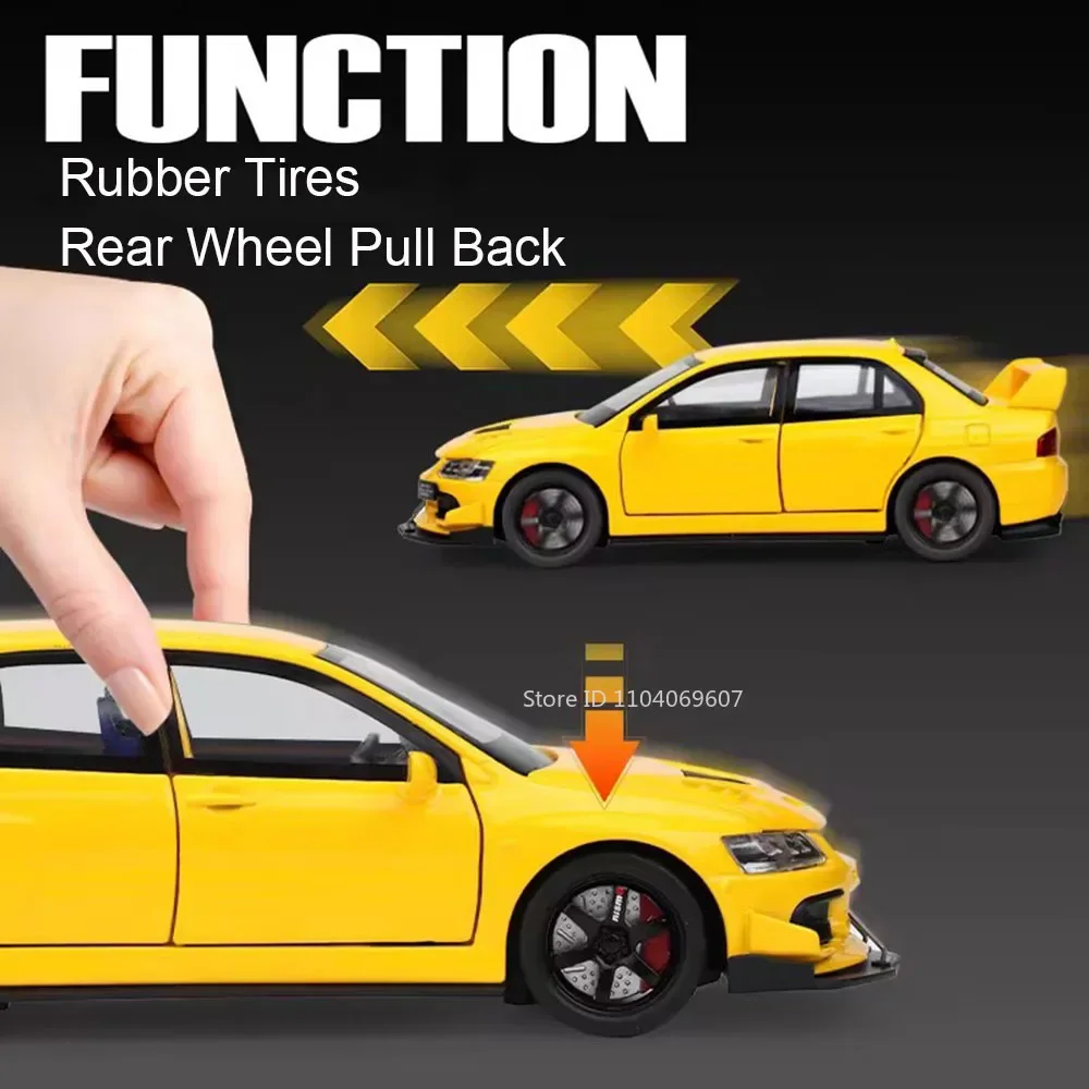 Modèle de jouet Mitsubishi Lancer Evolution IX, voitures de sport en alliage moulé sous pression, traction arrière, 6 portes ouvertes, lumière sonore, supercar, cadeaux pour enfants, 1:32