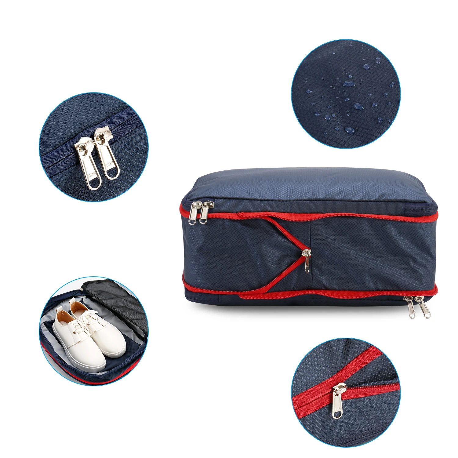 Nylon Travel Compression Packing Cubes Double Layer Portable Pouch  Zipper Waterproof Storage Bags for Clothing Shoes Suitcases