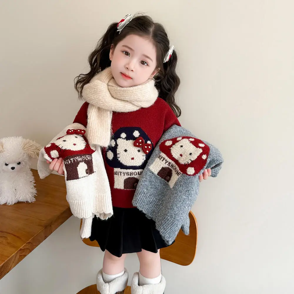 

Sanrio Hello Kitty 2025 Girls' Winter Clothes Children's Christmas Jersey Girls Pullover Kids Sweater Autumn Winter Warm Cute