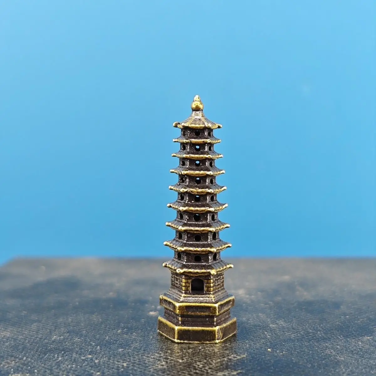 Brass Feng Shui Pagoda Wenchang Pagoda Miniature Rockery Bonsai Miniature Garden Potting Fish Tank Scenery, Decorative Ornaments