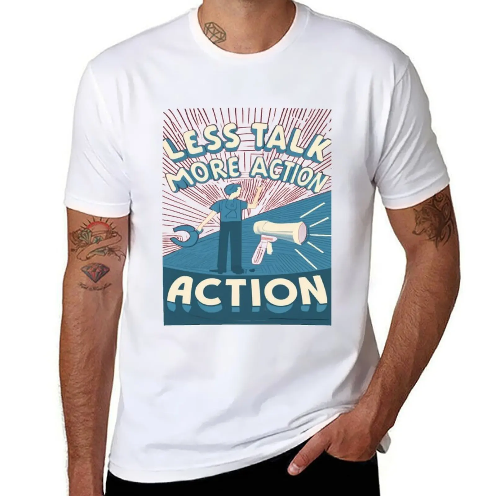 

Less talk more action T-Shirt man t shirt graphic man t shirt cotton high quality T-Shirt