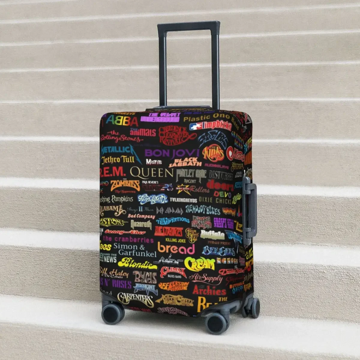 Rockbands Koffer Cover Vintage Muziek Reizen Vakantie Elastische Bagage Levert Beschermer Kerstcadeau