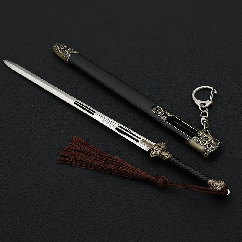 Metal Wuxia Samurai Espada Modelo Chaveiros para Meninos, Arma Antiga, Uma Jornada para o Amor, Periférico de Jogo, Brinquedos Presentes, 22cm