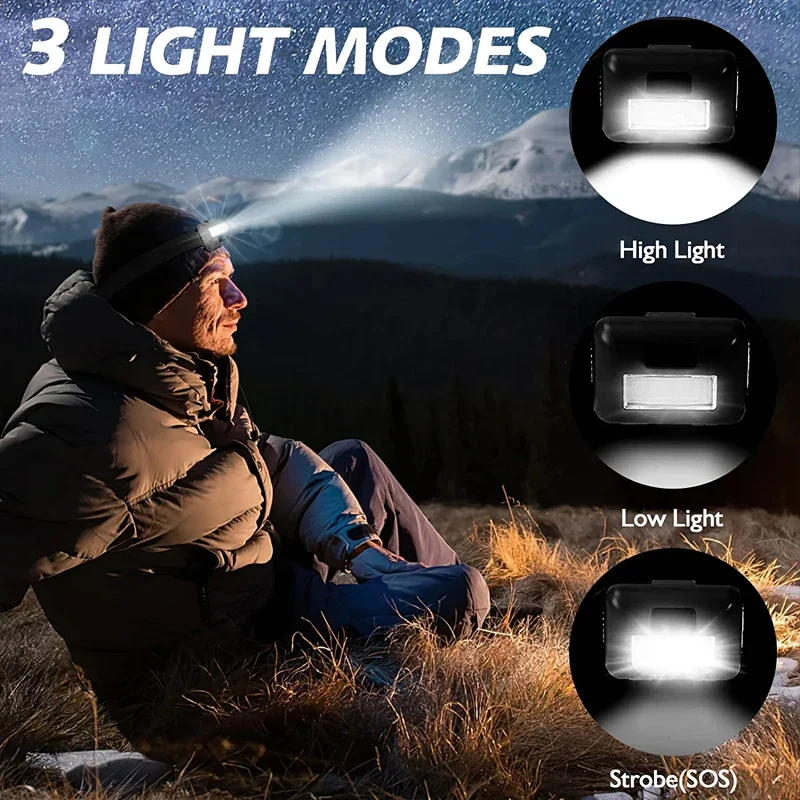 LED Headlamp Flashlight Cob Head Light Bright Head Lamp Waterproof Head with 3 Modes Batteries for Adults Kids Outdoor Camping