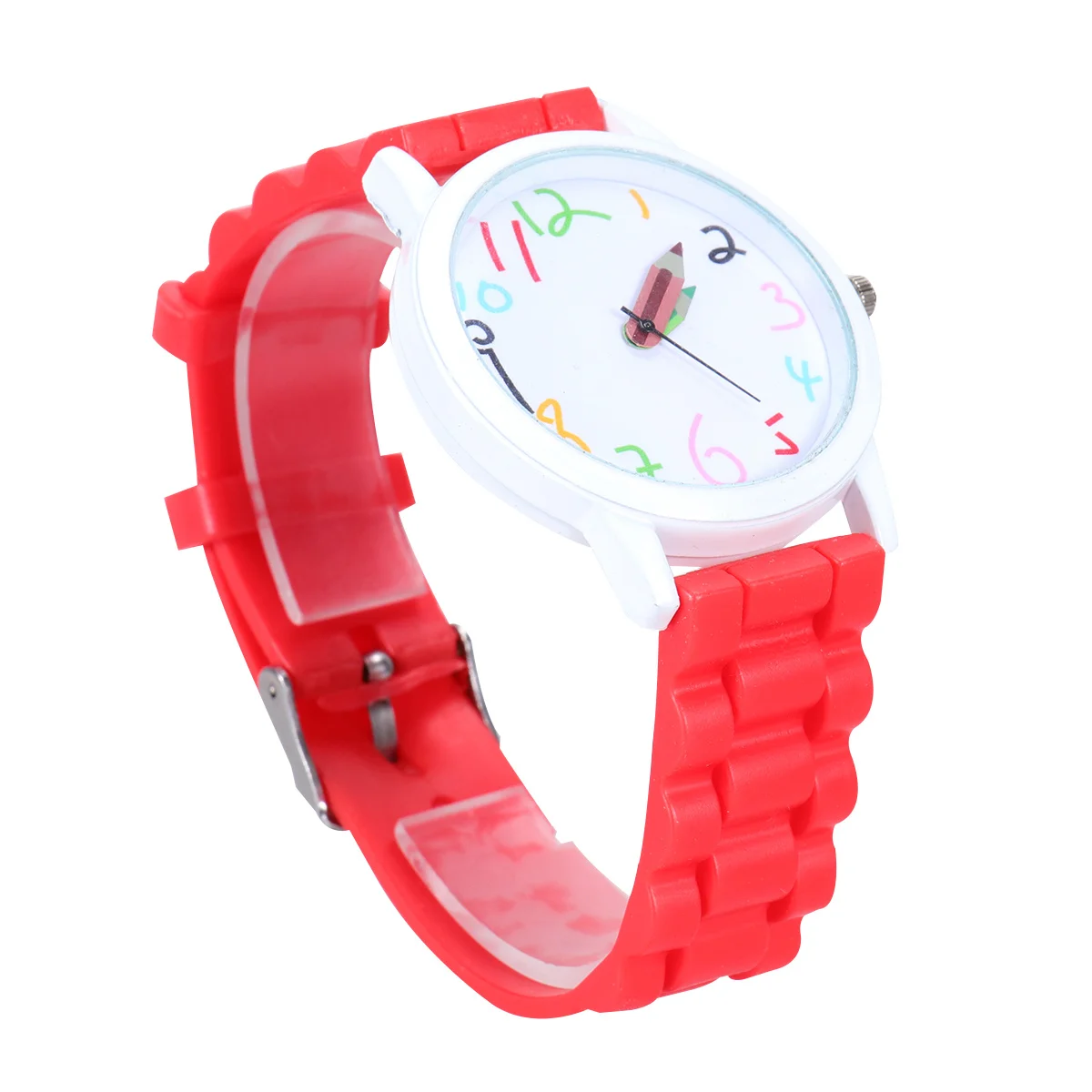 

1pc Fashion Cartoon Watch Creative Pencil Pointer Silicone Wrist Watch For Durable Comfortable Birthday Gift Red
