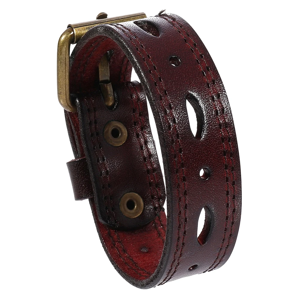 Vintage Wide Cowhide Leather Print Pattern Cuff Bracelet Adjustable Handmade Genuine Leather Wrap Wristband Bangle with Snap