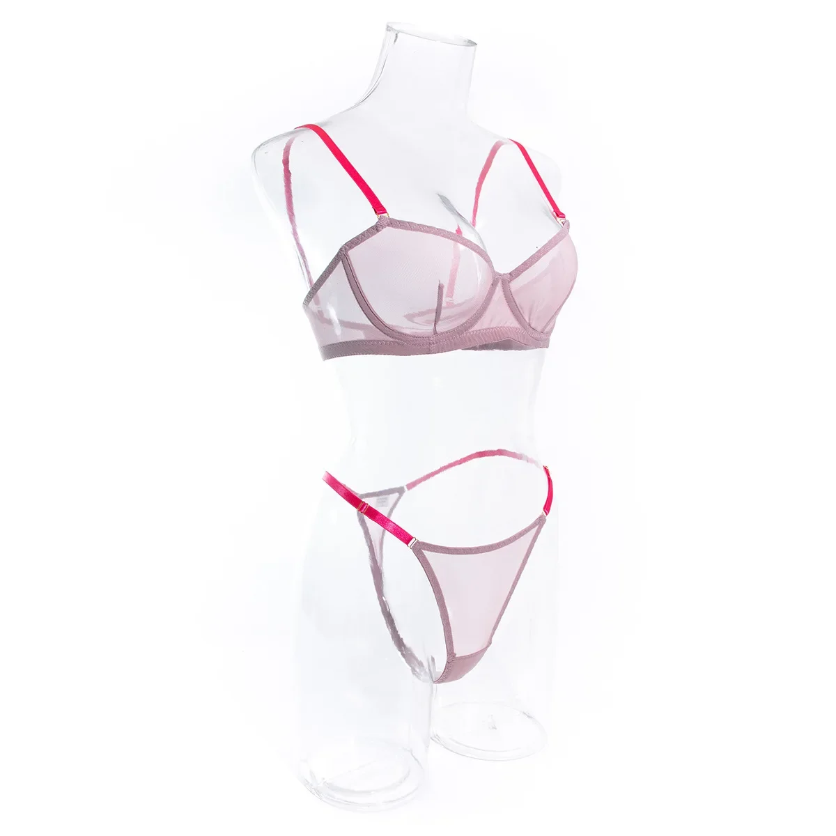 

French Style Color Contract Mesh Underwire Bra Thong Lingerie Set See Through Erotic Sexy Comfortable Underwear 2-piece Set