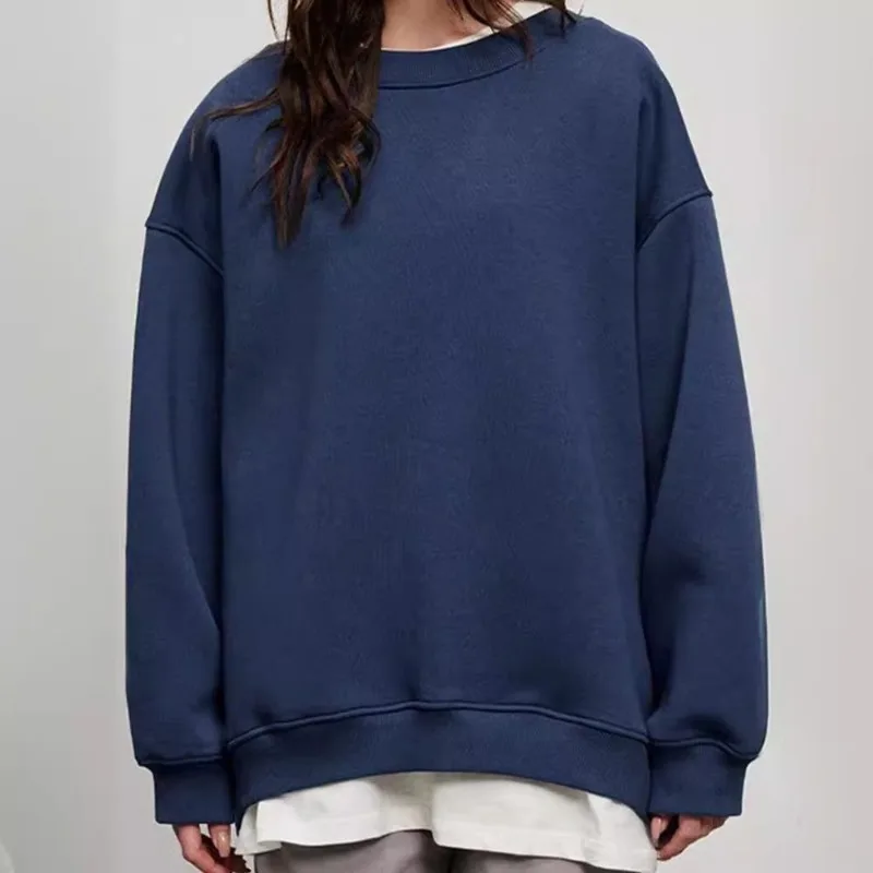 Women's Autumn/Winter Top Sweatshirt Pullover Solid Color Round Neck Long Sleeve Simple Comfortable Casual Soft Niche Versatile
