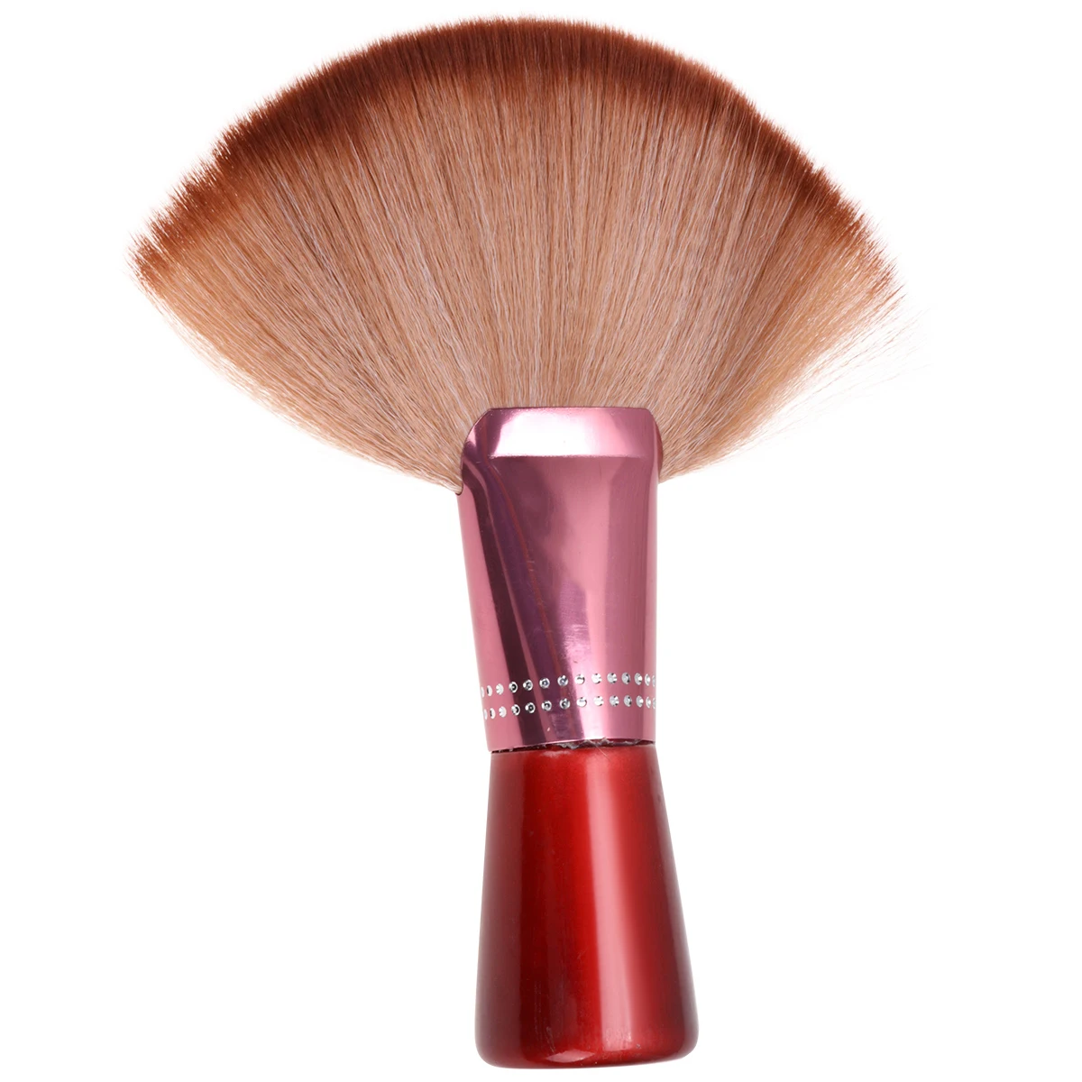 فرشاة مكياج بشعيرات نايلون على شكل مروحة، مقبض من سبائك حجر الراين الأكريليك، بني فاتح لمزج بودرة الوجه وأحمر الخدود #4