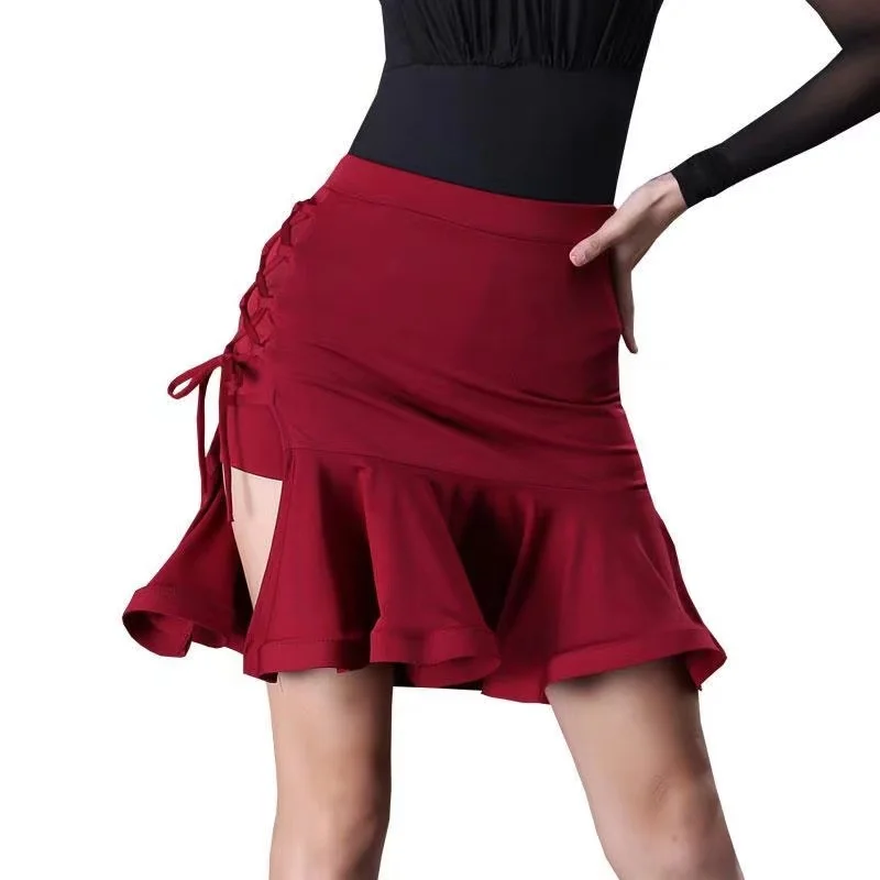 

New Latin Skirt For Women Sexy Drawstring Design Dance Costumes Performance Latin Skirts Female Dance Dress Practice Skirts XXL