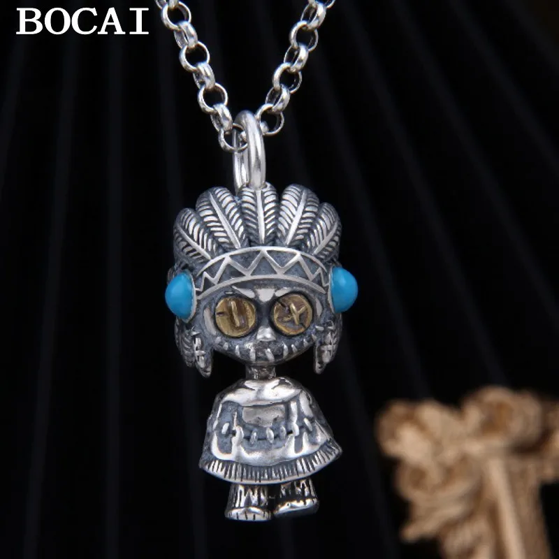 

BOCAI New solid s925 sterling silver Man pendant chief cartoon doll retro Thai silver woman pendant