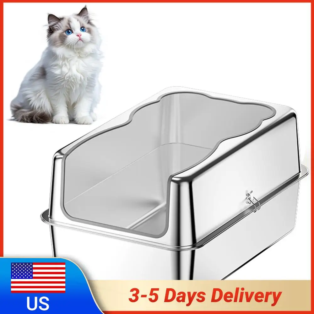 

Очень большой металлический лоток для кошек с защитой от протекания мочи, с верхним входом и выходом, из нержавеющей стали, для крупных кошек и котят