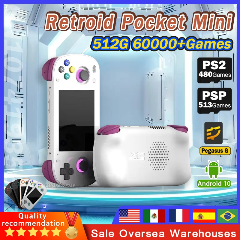 

Retroid Pocket Mini Handheld video game console 3.7inch AMOLED Screen 6+128G Android10 WIFI6+ BT5.1 PSP PS2 game 512G 60000Games