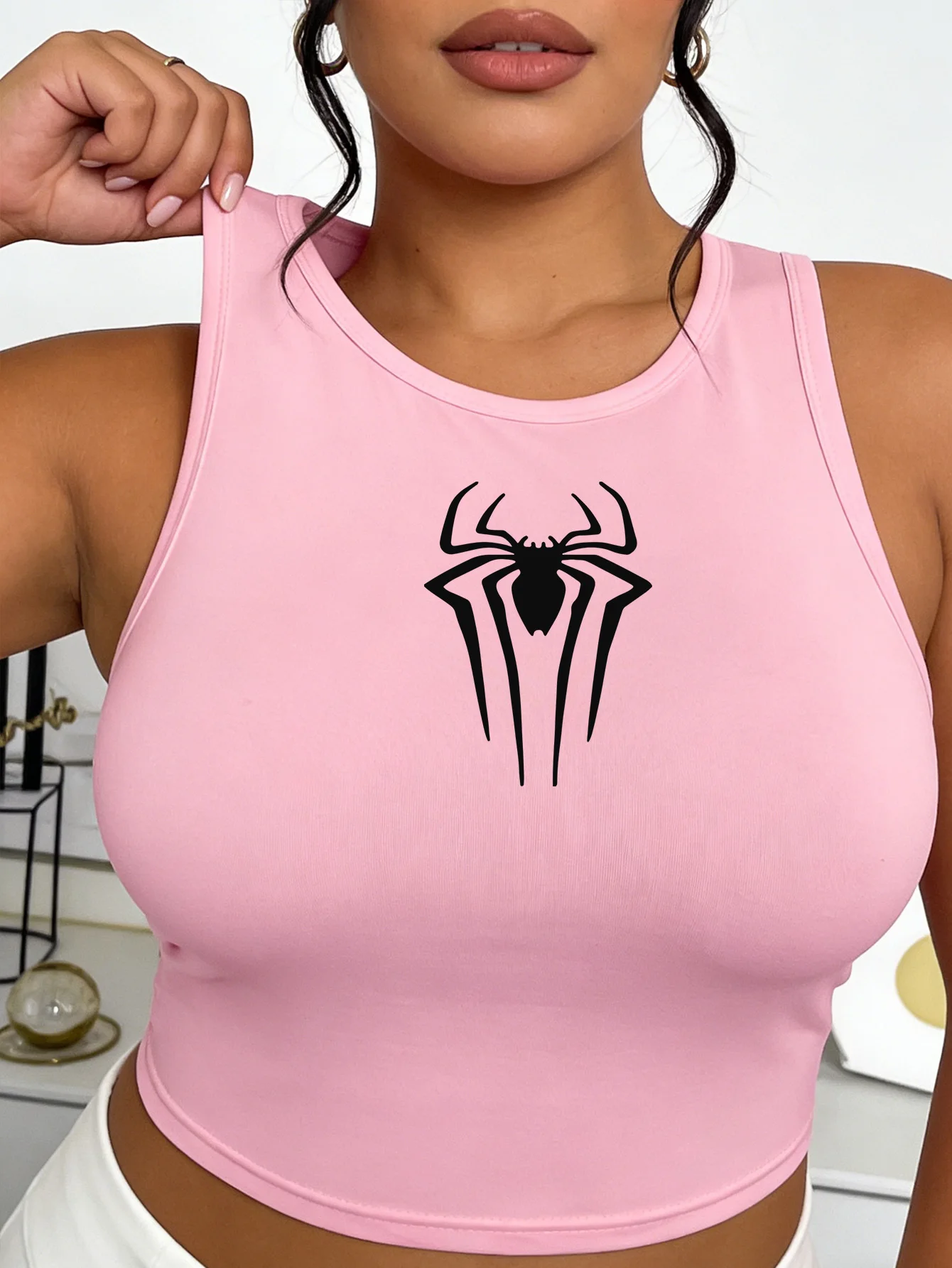 Simple and creative pattern printed women's fashionable vest, sexy and casual women's sleeveless off-shoulder top