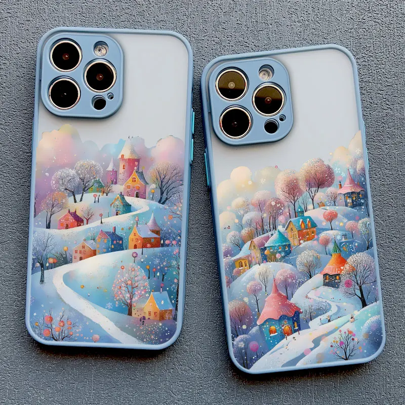 

Landscape Winter Blue Snow Luxury Phone Case For Iphone 15 14 Plus Pro Max 16 12 13 Mini 11 Pro Max XR XS X 7 8 Plus SE2 Covers