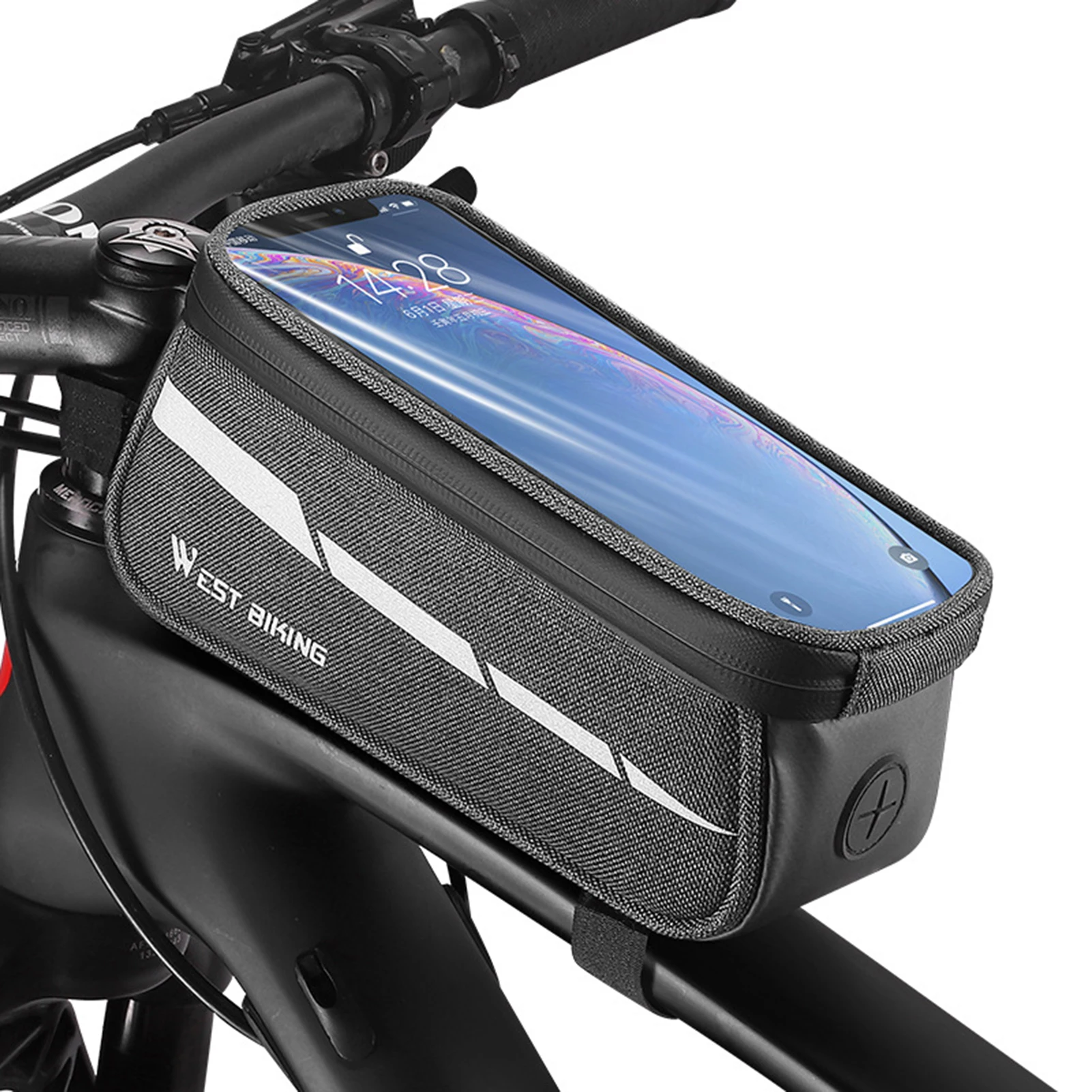 Bicycle Top Tube Pouch with Surpport Touch-screen Phones Deign Smooth Double Zipper Closure  for Top Tube of All Bicycle