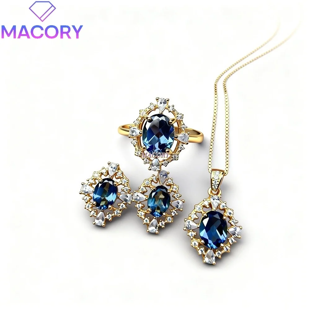 

Ladies 925 sterling silver natural London blue topaz luxury jewellery accessory with deep refined elegant and luxurious colours